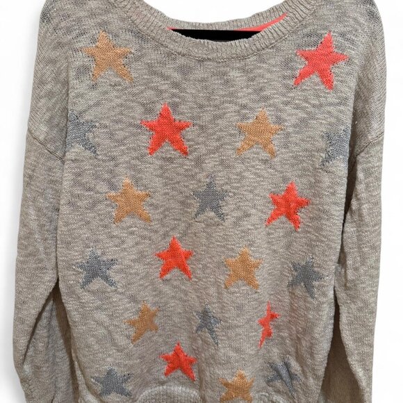 Lauren Conrad LC Grey Long Sleeved Soft Sweater w/Hot Pink & Grey Stars - Picture 1 of 3